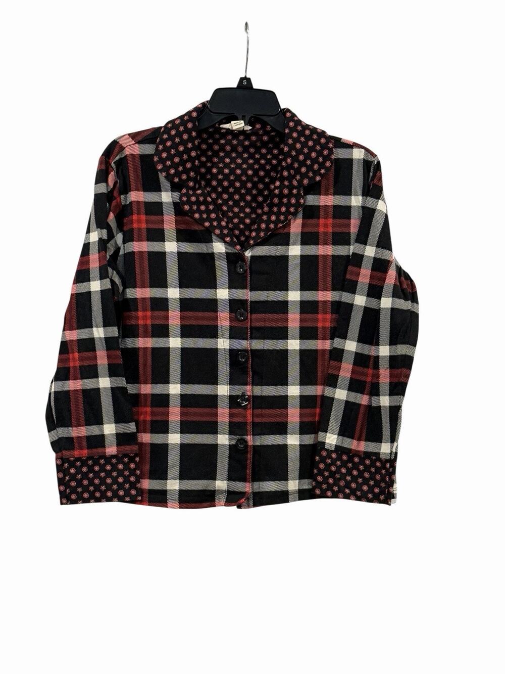 Vera Bradley Paisley Patchwork Red And Black Plaid Pajama Top Size M Cotton
